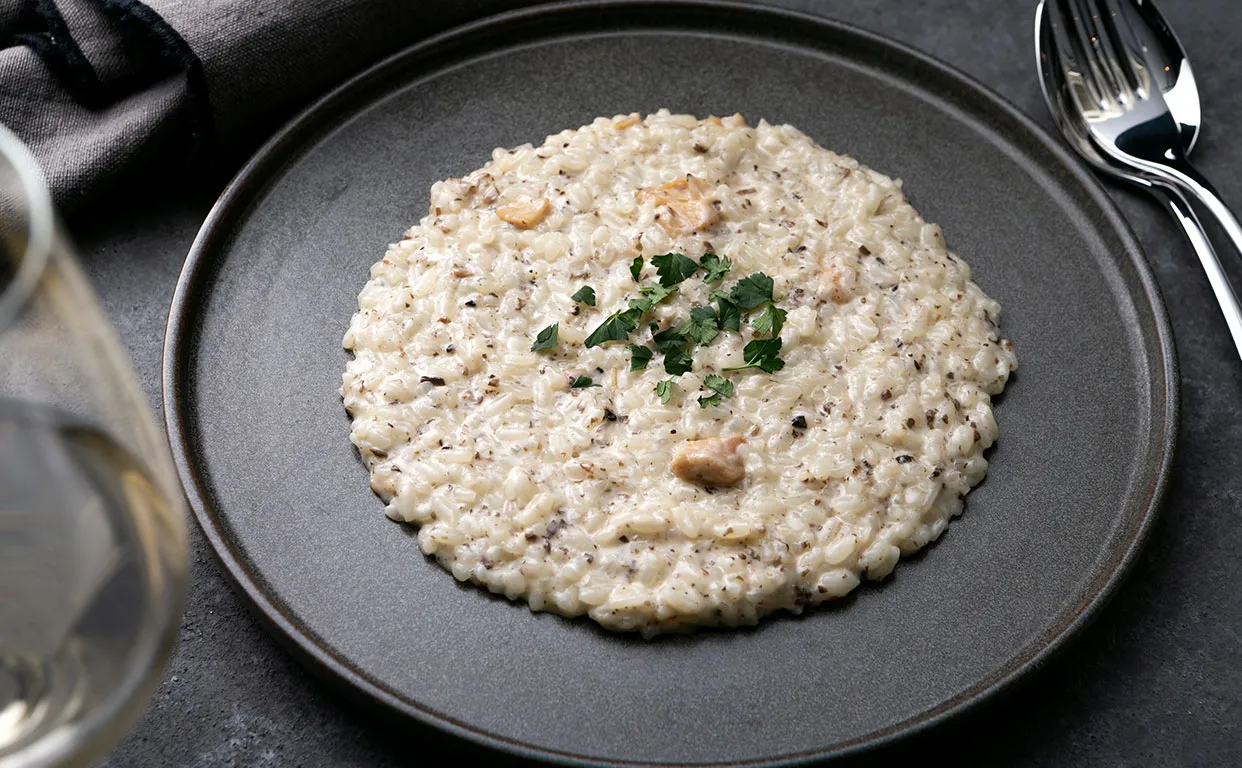 キノコのラグーと鶏肉のクリームソース Risotto